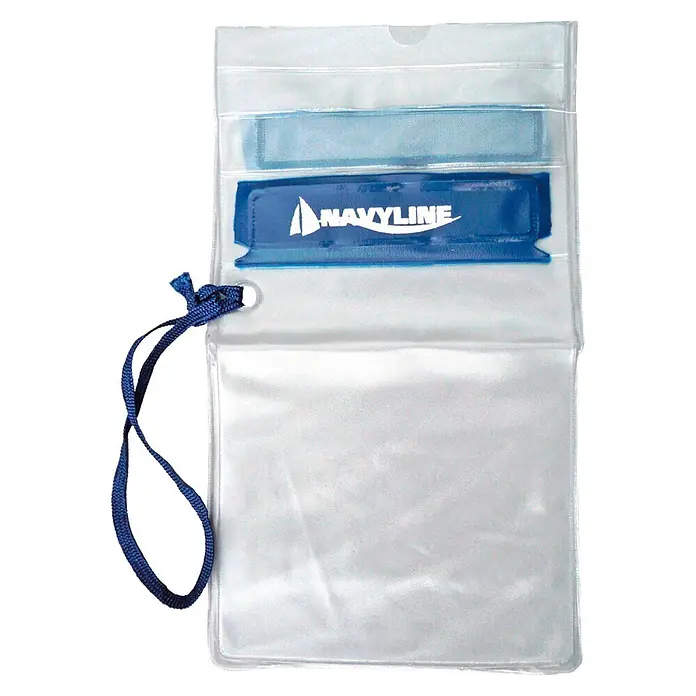Navyline Wasserfeste Dokumententasche - 13 x 23 cm, Kunststoff - Eine wasserdichte Navyline Tasche mit blauem Band zum Schutz von Dokumenten oder Wertgegenständen vor Wasser und Feuchtigkeit. Ideal für Outdoor-Aktivitäten.