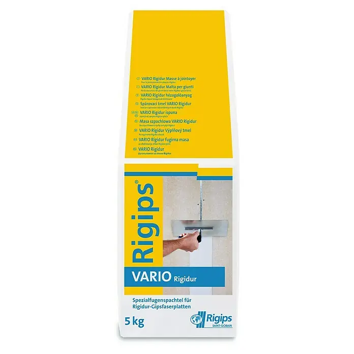 Rigips Rigidur Fugenspachtel Vario - 5 kg - Rigips VARIO Rigidur Fugenfüller, 5 kg Sack. Spezialspachtelmasse für Rigidur-Gipsfaserplatten, ideal zum Verfugen von Trockenbauwänden.