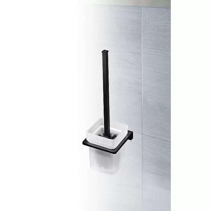 Phoenix WC-Bürstengarnitur - Metall, Schwarz - Wandmontierte schwarze Toilettenbürste mit mattiertem quadratischem Halter.