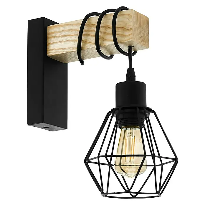 Eglo Townshend 5 Wandleuchte TOWNSHEND 5 - 60 W, Schwarz/Braun, E27 - Diese Wandleuchte kombiniert Holz und Metall in einem industriellen Design. Ideal für stimmungsvolle Beleuchtung in jedem Raum.