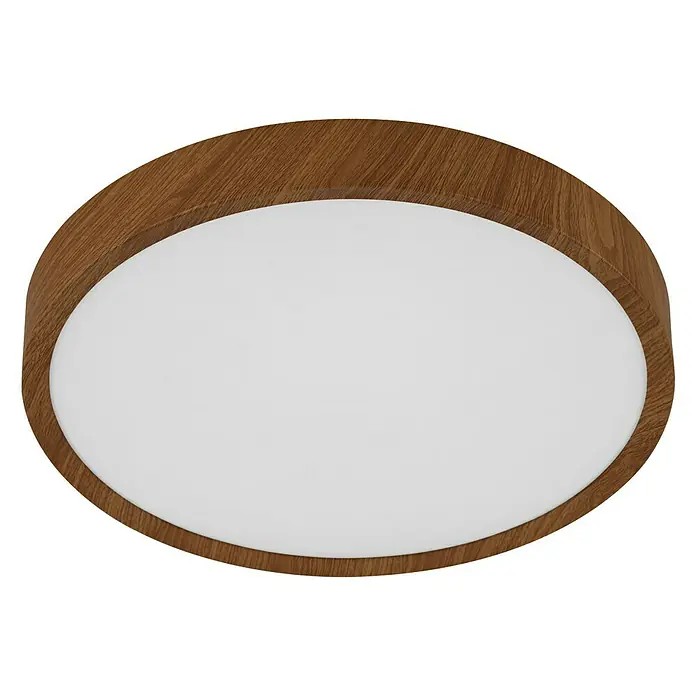 Eglo LED-Deckenleuchte rund MUSURITA - 19,5 W, Ø x H: 340 mm x 6 cm, Holz, Warmweiß - Ovale Deckenleuchte mit einem Holzrahmen und einem weißen Diffusor. Geeignet für Wohnzimmer, Schlafzimmer und Flure.
