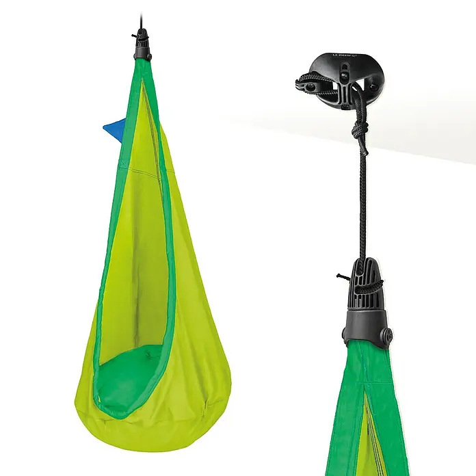 La Siesta Hängesessel Joki für Kinder - Froggy - Ein La Siesta Hängesitz Lounger in Limettengrün und Grün mit einer praktischen Aufhängung für Kinderzimmer.