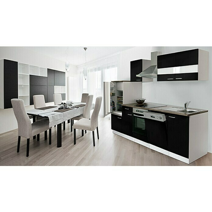Respekta Composición de cocina (Ancho: 280 cm, Con dispositivos eléctricos, Negro)