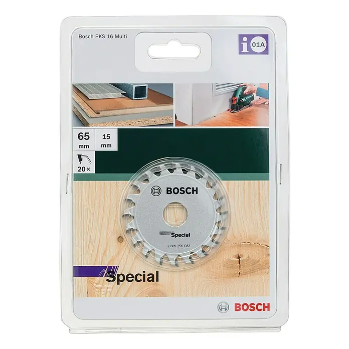 Bosch Kreissägeblatt Spezial - 65 mm, Bohrung: 15 mm, Anzahl Zähne: 20 Stk. - Das Bosch PKS 16 Multi Sägeblatt "Special" mit 65 mm Durchmesser, ideal zum Sägen verschiedener Materialien. Hochwertige Qualität von Bosch.