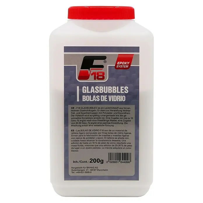 F18 Füllstoff Aerocell Glas-Mikroballons - 200 g, Geeignet für: Epoxidharz, Weiß - Dose F18 Glasbubbles, ein Leichtfüllstoff aus feinen Glashohlkugeln für leichtere Füll- und Spachtelmassen mit Polyester und Epoxidharz.