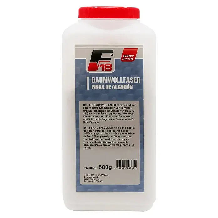 F18 Füllstoff Baumwollfasern - 200 g, Geeignet für: Epoxidharz, Weiß - Dose F18 Baumwollfaser, ein natürlicher Faserfüllstoff zum Eindicken von Polyester- und Epoxidharzen, 500g.