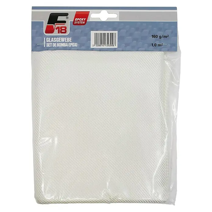 F18 Glasgewebe - 1 x 1 m, Flächengewicht: 160 g/m² - Verpackte Glasfasermatte (160 g/m²) für Epoxidharzsysteme, ideal für Reparaturen und Verstärkungen im Modellbau und Handwerk.