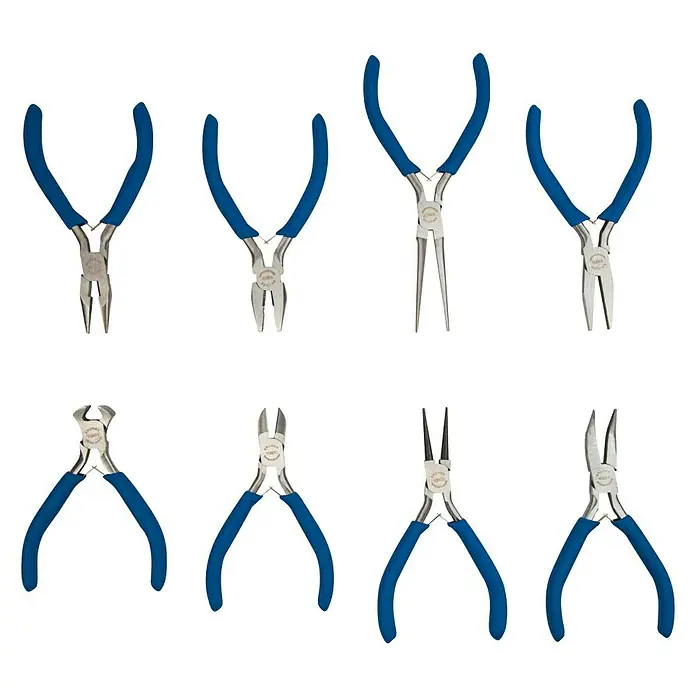 Brüder Mannesmann Zangen-Set - 8 -tlg. - Sortiment von acht Zangen mit blauen Griffen, ideal für Bastelarbeiten und Reparaturen, perfekt für präzise Arbeiten.