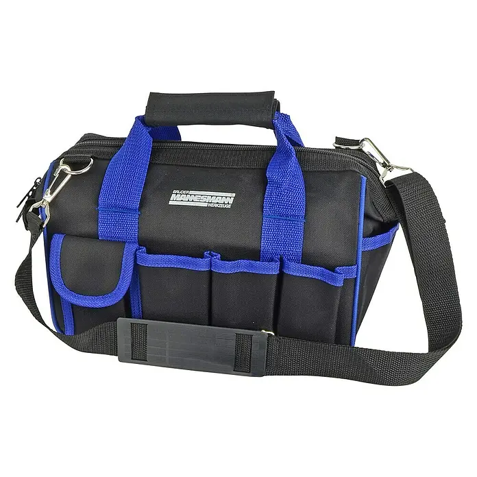 Brüder Mannesmann Werkzeugtasche - 30 -tlg. - Diese Werkzeugtasche von Brüder Mannesmann ist robust, schwarz und blau, ideal für Handwerker und Heimwerker zur Aufbewahrung.