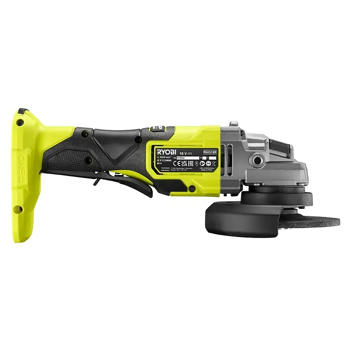 Ryobi ONE+HP Akku-Winkelschleifer RAG18X-0 Performance - Ohne Akku, Durchmesser Scheibe: 125 mm - Ryobi RAG18X Akku-Winkelschleifer, ein leistungsstarkes Werkzeug für Schleif- und Trennarbeiten. Robustes Design für anspruchsvolle Aufgaben.
