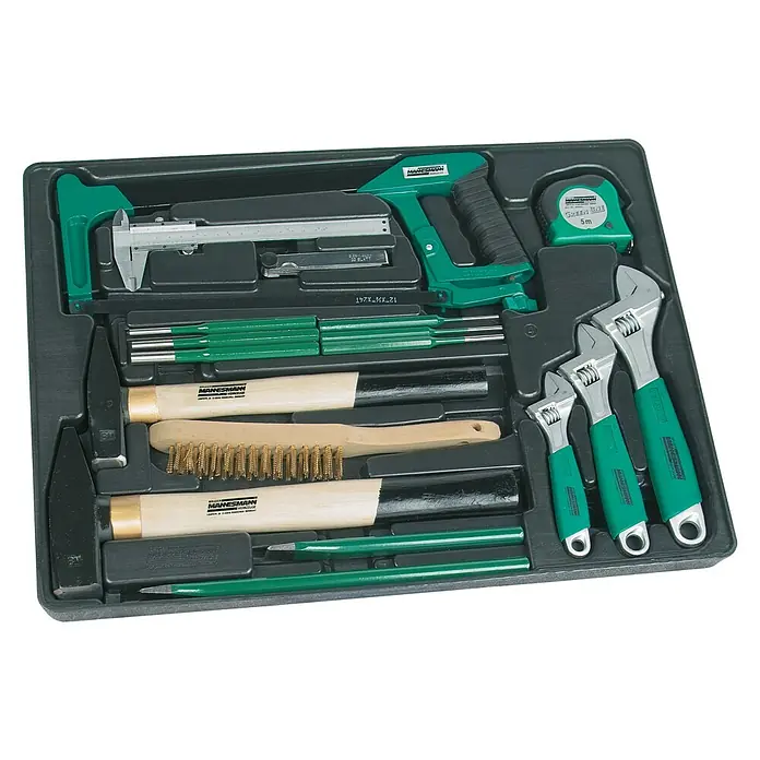 Brüder Mannesmann Werkstattwagen Green Line - L x B x H: 114 x 75 x 55 cm - Werkzeugkasten gefüllt mit grünen Handwerkzeugen von Mannesmann. Ein vielfältiges Set für verschiedene Reparatur- und Heimwerkeraufgaben.