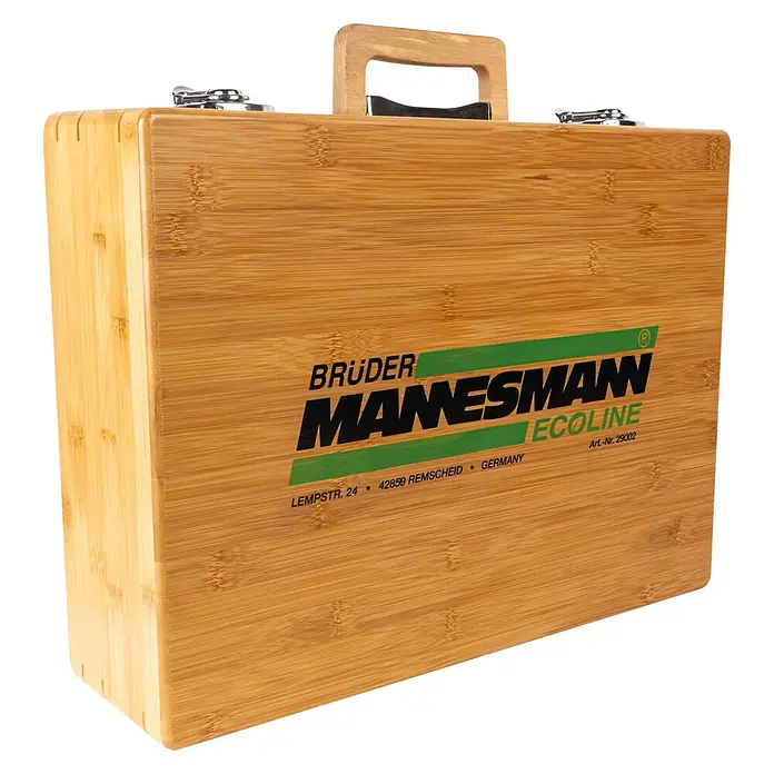 Brüder Mannesmann Werkzeugkoffer Eco-Line - L x B x H: 33 x 44,5 x 13 cm, 108 -tlg. - Brüder Mannesmann Werkzeugkoffer Ecoline aus Bambus, mit Tragegriff und Metallverschlüssen für den Transport und die Aufbewahrung von Werkzeugen.