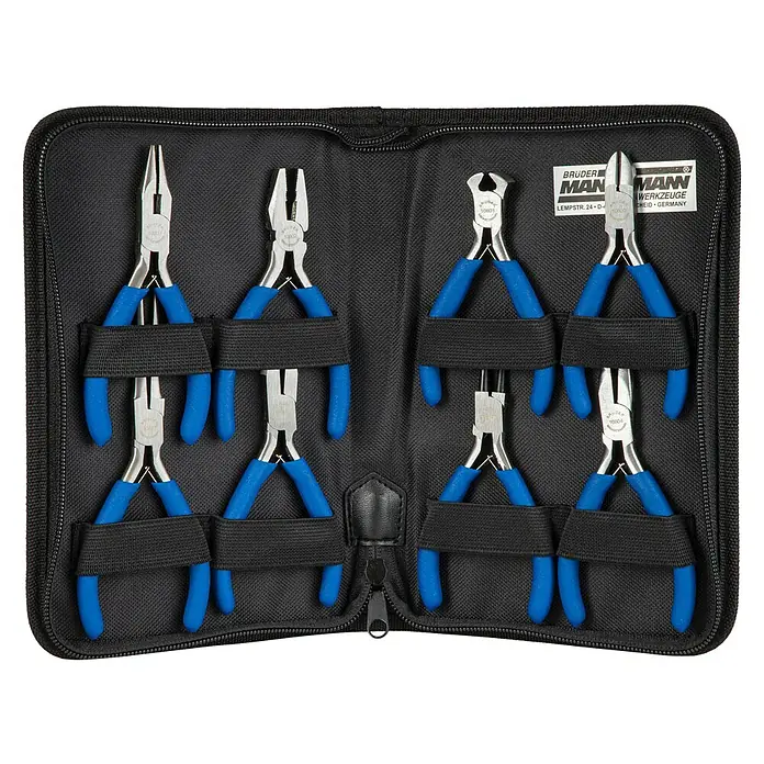 Brüder Mannesmann Zangen-Set - 8 -tlg. - Das Brüdermann Werkzeuge Zangen-Set in einer praktischen, schwarzen Aufbewahrungstasche mit Reißverschluss, ideal für Handwerker und Hobbybastler.