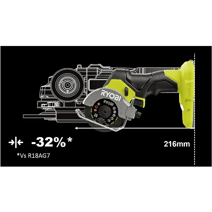 Ryobi ONE+HP Akku-Trennschleifer RCT18C-018 V, Ohne Akku, Max. Leerlaufdrehzahl: 20.000 U/min Sketch