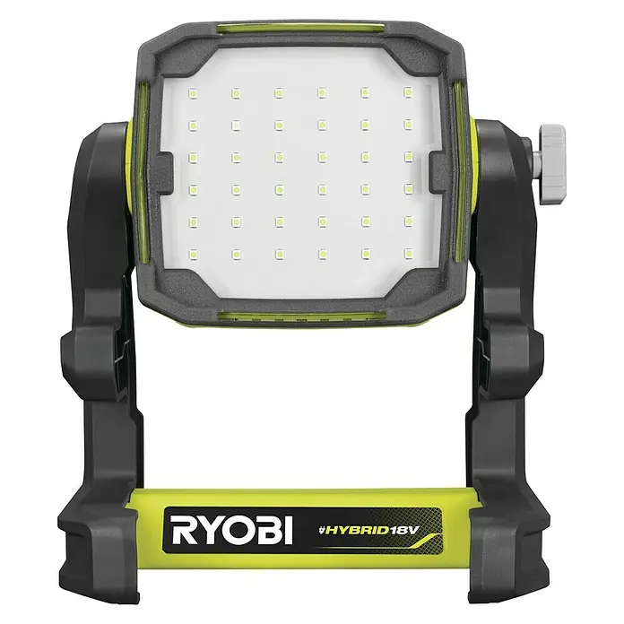 Ryobi ONE+ LED-Akkustrahler RLFD18-0 - 18 V, Ohne Akku, 1.800 lm - Ryobi Hybrid 18V Arbeitsleuchte mit LED-Technologie, robustem Design und vielseitiger Stromversorgung für Baustellen und Werkstätten.