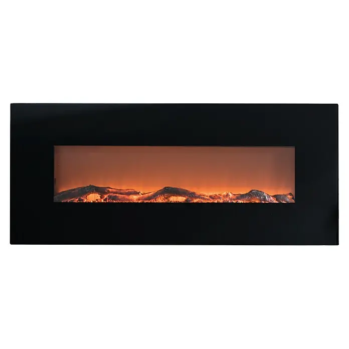 Voltomat HEATING Stand- & Wandkamin Flat - Schwarz, 26 x 128 x 61 cm - Ein modernes, elektrisches Kaminfeuer mit schwarzem Rahmen, das eine warme und gemütliche Atmosphäre schafft.