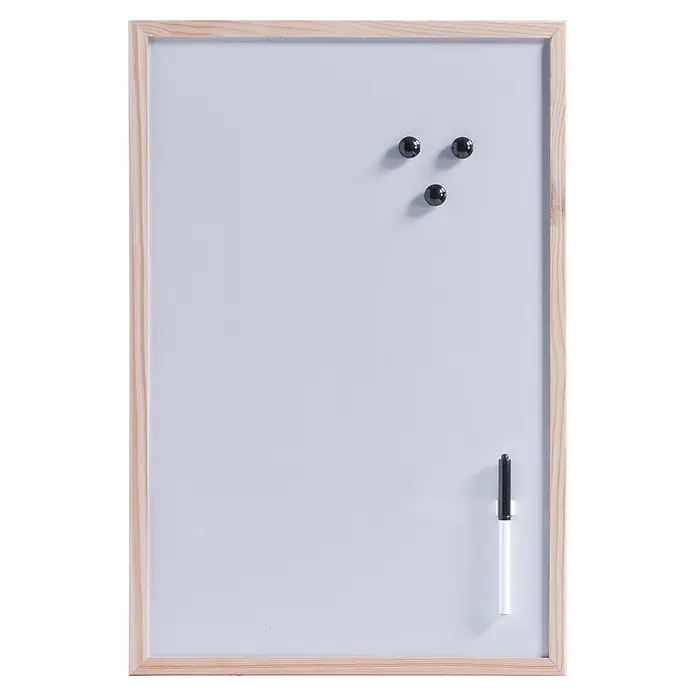 Zeller Present Magnet-Schreibtafel - 40 x 60 cm, Natur - Ein weißes Magnetboard mit Holzrahmen, drei Magneten und einem Stift für Notizen, Präsentationen oder zur Organisation.