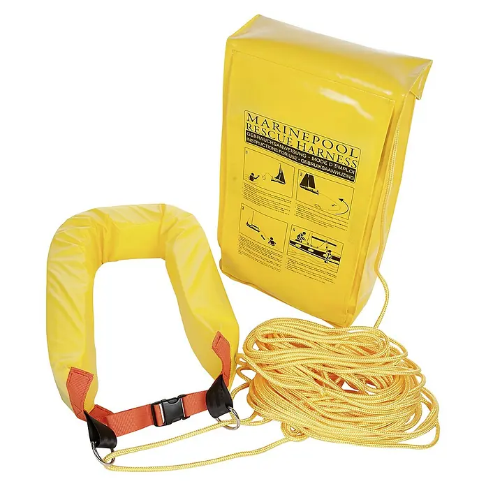 Marinepool Rescue System - Gelb - Gelbe Marinepool Rettungsweste mit Gurt und Seil zur Sicherheit auf dem Wasser, ideal für Segler und Wassersportler.