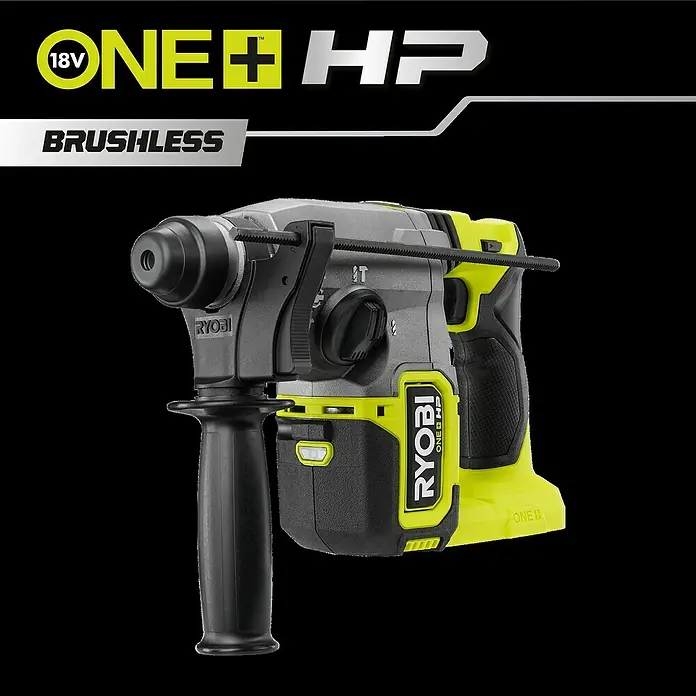 Ryobi ONE+HP Akku-Kombihammer RSDS18X-0 - 18 V, Ohne Akku, 2,5 J - Ryobi ONE+ HP Brushless-Bohrhammer, ein leistungsstarkes Werkzeug mit innovativer Technologie für effizientes Bohren.