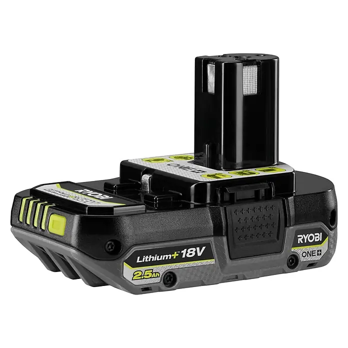 Ryobi ONE+HP Akku RB1825C - 18 V, 2,5 Ah - Nahaufnahme eines Ryobi ONE+ Lithium 18V 2,5Ah Akkus mit Details zu Design und Beschriftung.