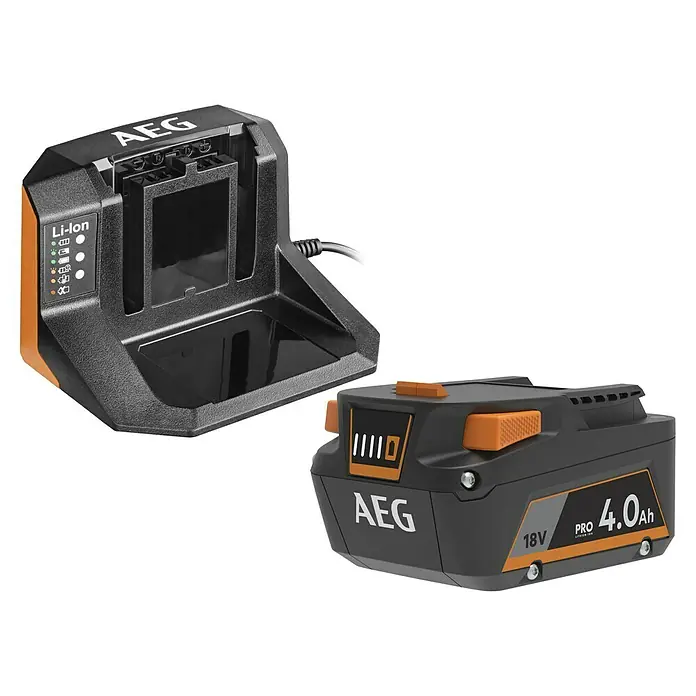 AEG Pro 18V Akku & Ladegerät SETL1840S18 V, 1 Akku, 4 Ah - Ein AEG 18V Pro Lithium-Ionen Akku und ein Ladegerät, ideal für Werkzeuge. Das Set bietet Leistung und Komfort beim Arbeiten.