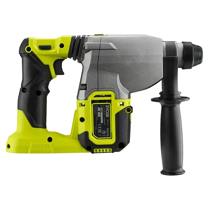 Ryobi ONE+HP Martillo combinado de batería RSDS18X - 18 V, Sin batería, Máx. Energía de percusión: 2,5 J - Imagen de un martillo perforador inalámbrico Ryobi, perfecto para tareas de perforación exigentes. La herramienta destaca por su robusta construcción.