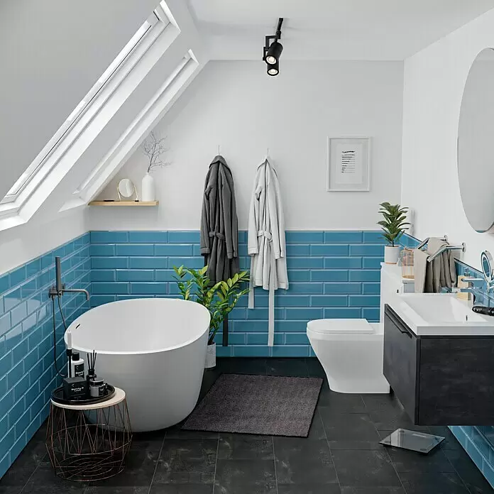 Modern Style Wandfliese Metro Biselado Azul 730 - 9,8 x 29,8 cm, Blau, Glänzend - Stimmungsaufnahme