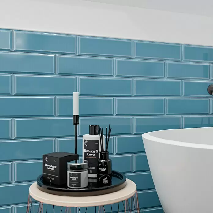 Modern Style Wandfliese Metro Biselado Azul 730 - 9,8 x 29,8 cm, Blau, Glänzend - Stimmungsaufnahme