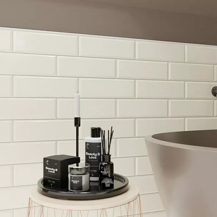 Modern Style Wandfliese Metro Biselado Bege 550 - 9,8 x 29,8 cm, Beige, Glänzend - Stimmungsaufnahme