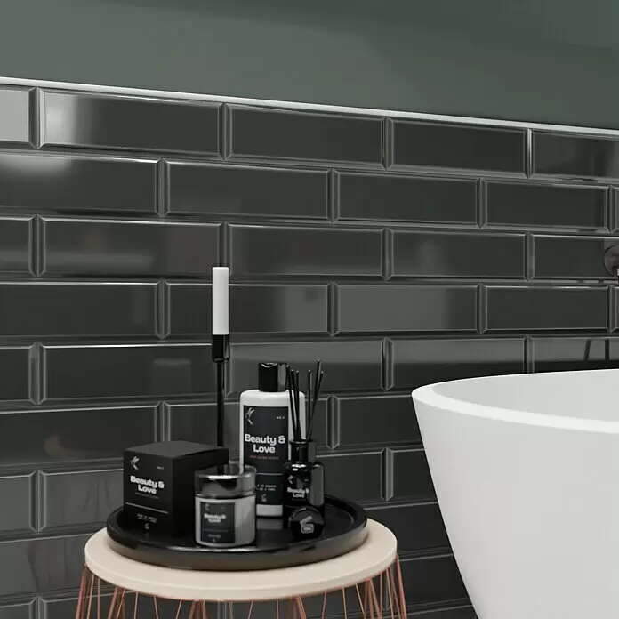 Modern Style Wandfliese Manhattan Biselado Cince 670 - 9,8 x 29,8 cm, Anthrazit, Glänzend - Stimmungsaufnahme