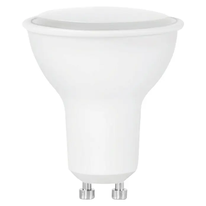 Garza Bombilla LED - GU10, Blanco frío, 400 lm, 5.000 K, 5 W - Primer plano de una bombilla LED GU10 blanca. Esta bombilla es ideal para iluminación general, produciendo una luz brillante y agradable.