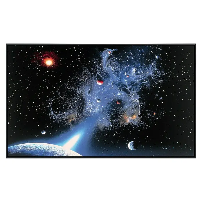 Papermoon Infrarot-Bildheizkörper Universum - 100 x 60 cm, 600 W - Faszinierendes Weltraumkunstwerk mit Planeten, Sternen und einer leuchtenden Galaxie, eingefangen in einem atemberaubenden Bild.