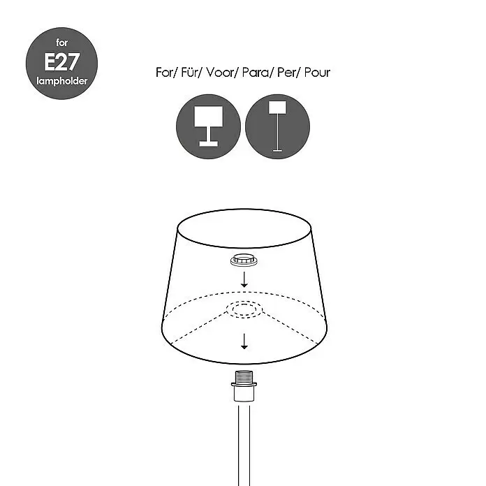 Home Sweet Home Lampenschirm Melrose - Ø x H: 35 x 19 cm, Taupe, Stoff, Rund - Montageanleitung für Lampenschirm an E27-Fassung, passend für Tisch- und Stehlampen.