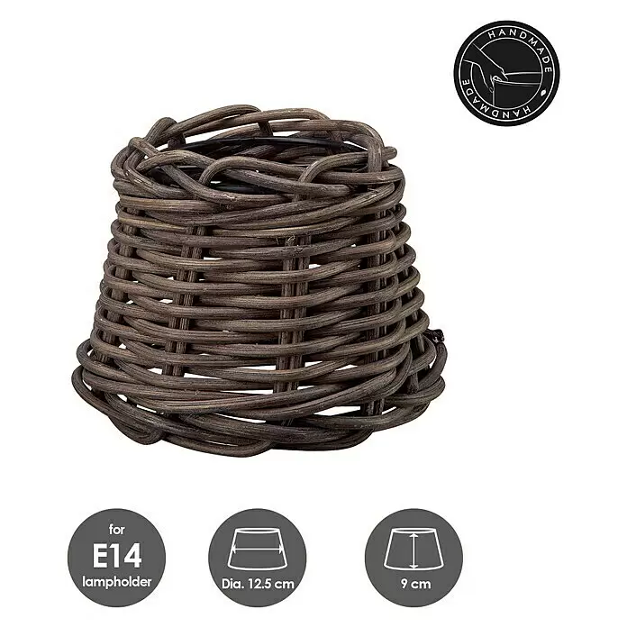Home Sweet Home Lampenschirm Roseau - 12,5 cm, Dunkelbraun, Rattan, Oval - Handgemachter dunkelbrauner Lampenschirm aus Rattan für E14 Fassung, Ø 12,5 cm, H 9 cm.