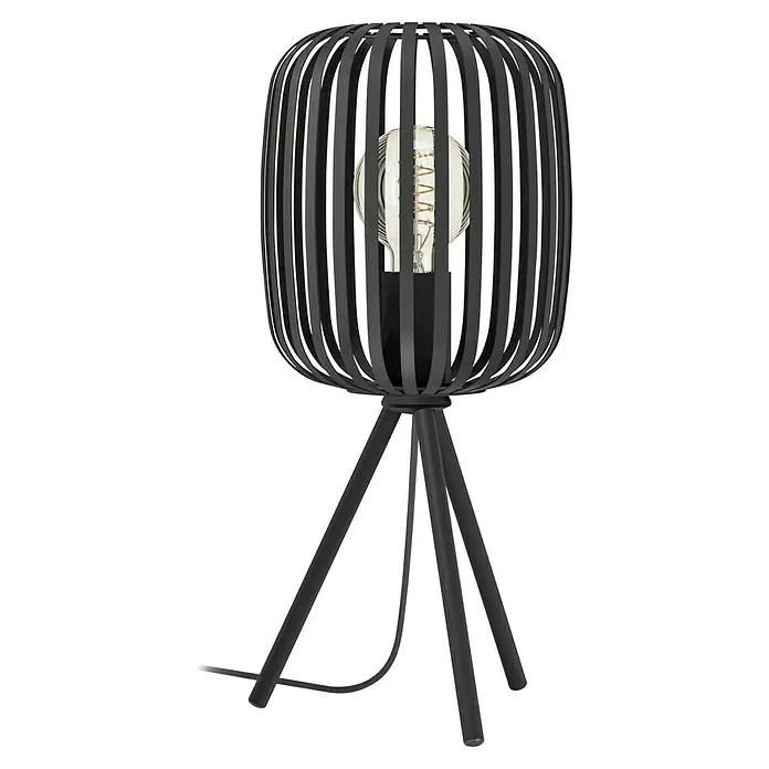 Eglo Romazzina Tischleuchte - 40 W, Schwarz, E27 - Elegante schwarze Tischleuchte mit einem schlanken, käfigartigen Design und einem warmen, einladenden Lichtschein, perfekt für moderne Wohnräume.