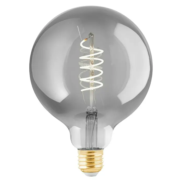 Eglo LED-Lampe - E27, Dimmbar, Warmweiß, 100 lm, 4 W - Nahaufnahme einer klaren Glühbirne mit einer spiralförmigen Glühwendel auf schwarzem Hintergrund.