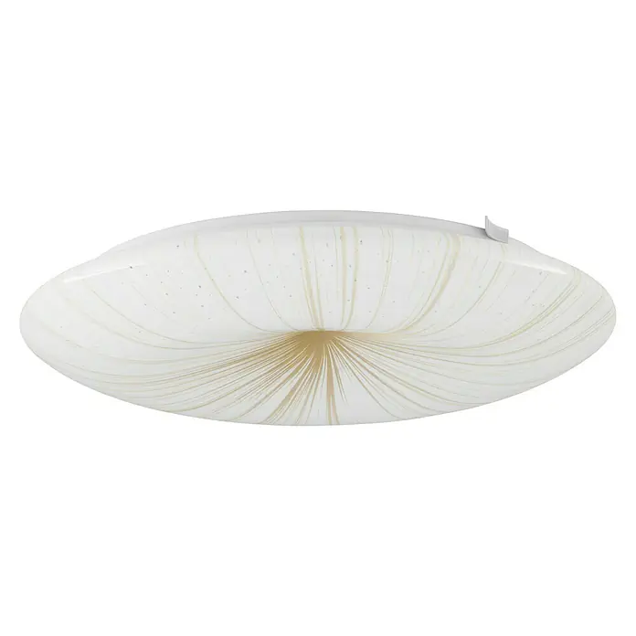 Eglo LED-Deckenleuchte rund NIEVES 1 - 10 W, Ø x H: 31 x 6 cm, Weiß/Gold, Warmweiß - Deckenleuchte mit weißem Lampenschirm und elegantem, strahlenförmigem Muster in Gold, das eine stilvolle und dezente Beleuchtung bietet.