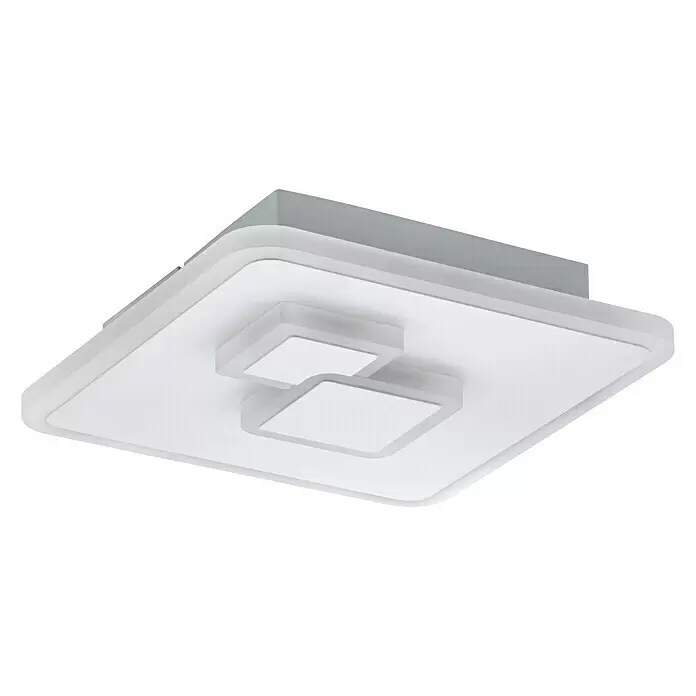 Eglo LED-Deckenleuchte CADEGAL - 7,8 W, L x B x H: 20 x 20 x 5 cm, Weiß, Eckig - Quadratische weiße LED-Deckenleuchte mit zwei überlappenden kleineren quadratischen LED-Modulen und grauer Basis.