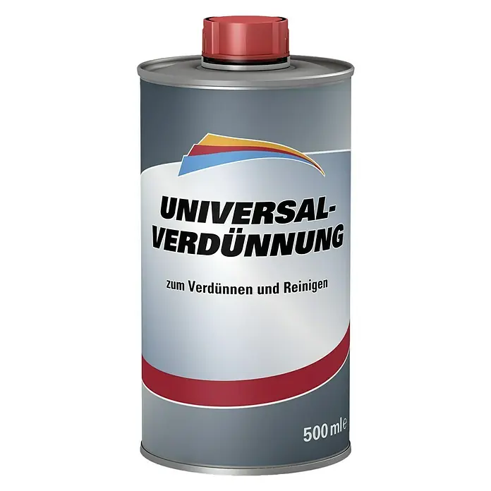 Universalverdünnung - 500 ml - Dose Universalverdünnung, geeignet zum Verdünnen und Reinigen, mit rotem Deckel und mehrfarbigem Logo, Füllmenge 500 ml.