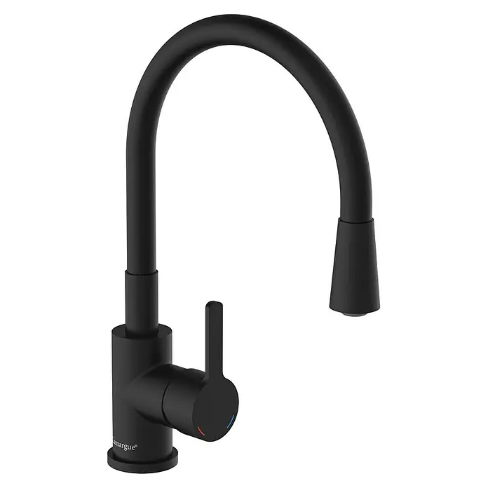 Camargue Grifo de cocina - Negro, Mate - Grifo de cocina negro con caño giratorio para facilitar su uso y un aspecto moderno. Ideal para cualquier fregadero.