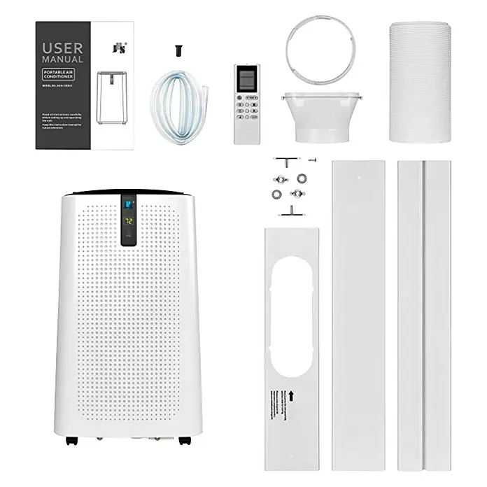 Voltomat Aire acondicionado portátil Eurus - 3.500 W, Tamaño de la estancia: 35 m², Blanco - Un kit de aire acondicionado portátil blanco con accesorios como manguera, control remoto y kit de ventana para una fácil instalación.