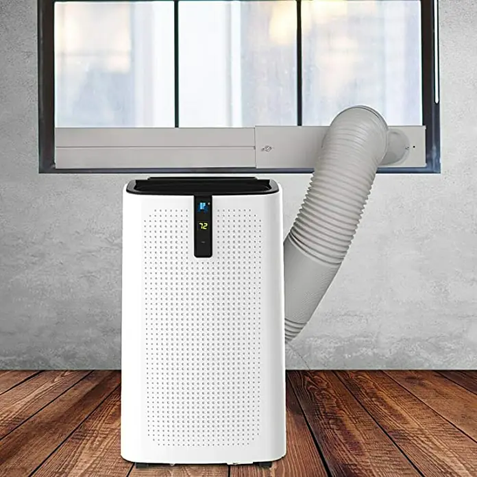 Voltomat Aire acondicionado portátil Eurus - 3.500 W, Tamaño de la estancia: 35 m², Blanco - Deshumidificador portátil blanco con pantalla digital y manguera conectada a una ventana para el control climático y confort.