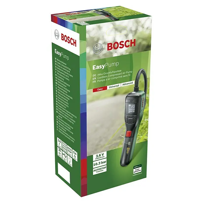 Bosch Akku-Luftpumpe EasyPump - 3,6 V, Anzahl Akkus: 1 Akku - Bild einer Bosch EasyPump Akku-Druckluftpumpe. Kompakt und kabellos, ideal für unterwegs.