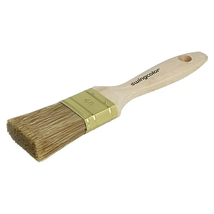 swingcolor Premium Lasur-Flachpinsel - Breite Borsten: 40 mm, Hollestermischung, Naturholz - Pinsel von Swingcolor mit Holzgriff und goldenem Metallband. Ideal für präzise Malerarbeiten mit hochwertigen Borsten und ergonomischem Design.