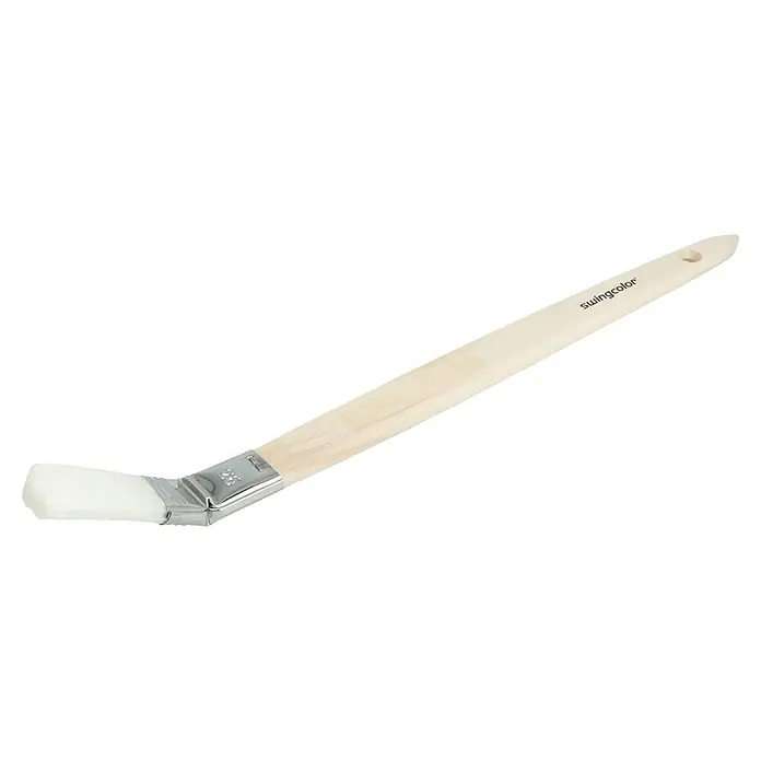 swingcolor Premium Plattpinsel - Breite Borsten: 25 mm, Gebogen, Naturholz - Winkelpinsel mit hellem Holzgriff und weißem Borstenkopf für präzise Farbaufträge, ideal für Ecken und Kanten.
