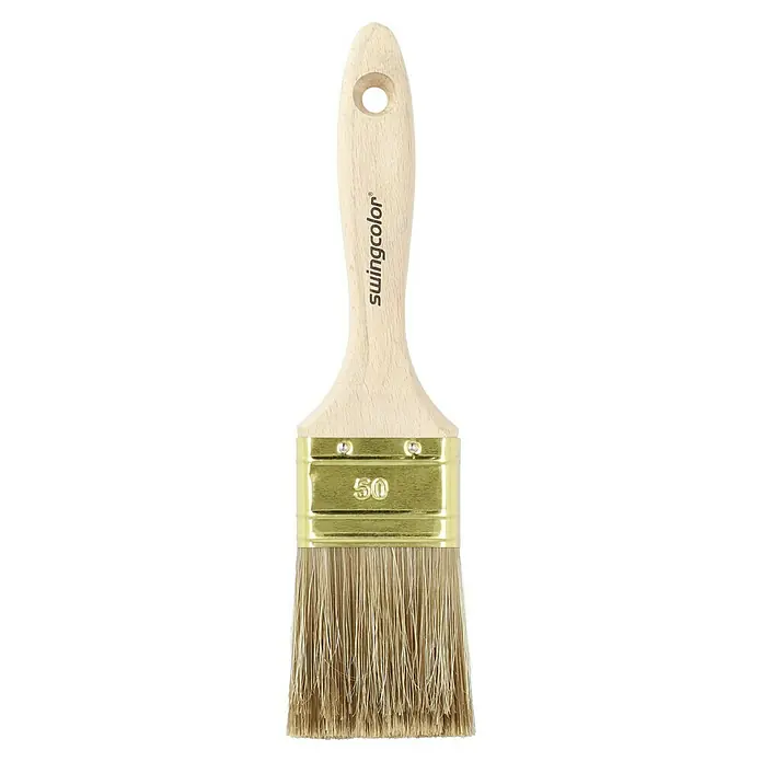 swingcolor Premium Lasur-Flachpinsel - Breite Borsten: 50 mm, Hollestermischung, Naturholz - Pinsel mit Holzgriff und goldenem Metalleinsatz mit der Aufschrift "50", ideal zum Malen und Lackieren.