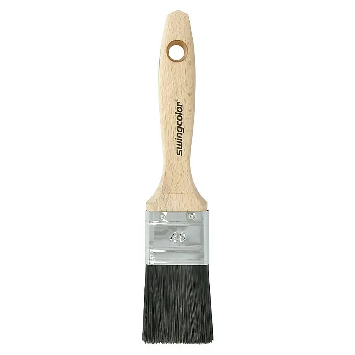 swingcolor Premium Flachpinsel Lack - Breite Borsten: 40 mm, All-in-one-Borsten, Naturholz - Pinsel der Marke Swingcolor, ideal für Lackierarbeiten. Mit Holzgriff und grauen Borsten bietet er eine präzise Farbauftragung.