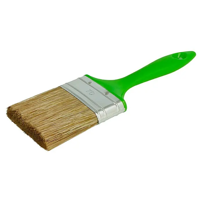 Lasur-Flachpinsel - Breite Borsten: 70 mm, Hollestermischung, Kunststoff - Pinsel mit grüner Griff und hellen Borsten. Ideal für Lackierarbeiten, präzises Auftragen und gleichmäßige Ergebnisse.