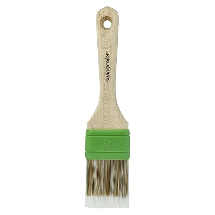 swingcolor Premium Wachspinsel - Breite Borsten: 50 mm, Spezielle Borstenmischung, Naturholz - Pinsel mit Holzgriff und grüner Zwinge, ideal für präzises Streichen. Mit der Aufschrift "swingcolor" und der Zahl "50".