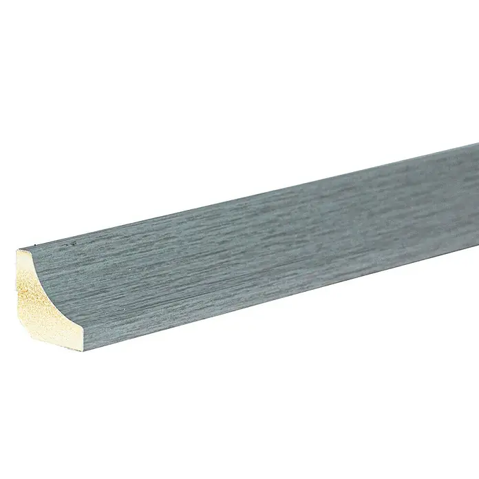 Rufete Perfil embellecedor hueco adhesivo WPC - 224 cm x 15 mm x 15 mm, Material compuesto, Aluminio - Un listón de cuarto de círculo gris, ideal para transiciones y acentos elegantes en interiores. Perfecto para acabados de suelos y paredes.